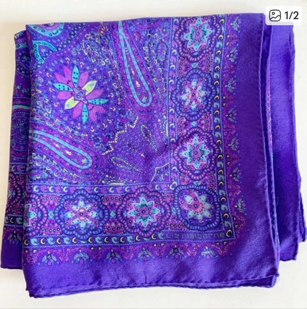 Liz Claiborne Blue and Purple Paisley Scarf